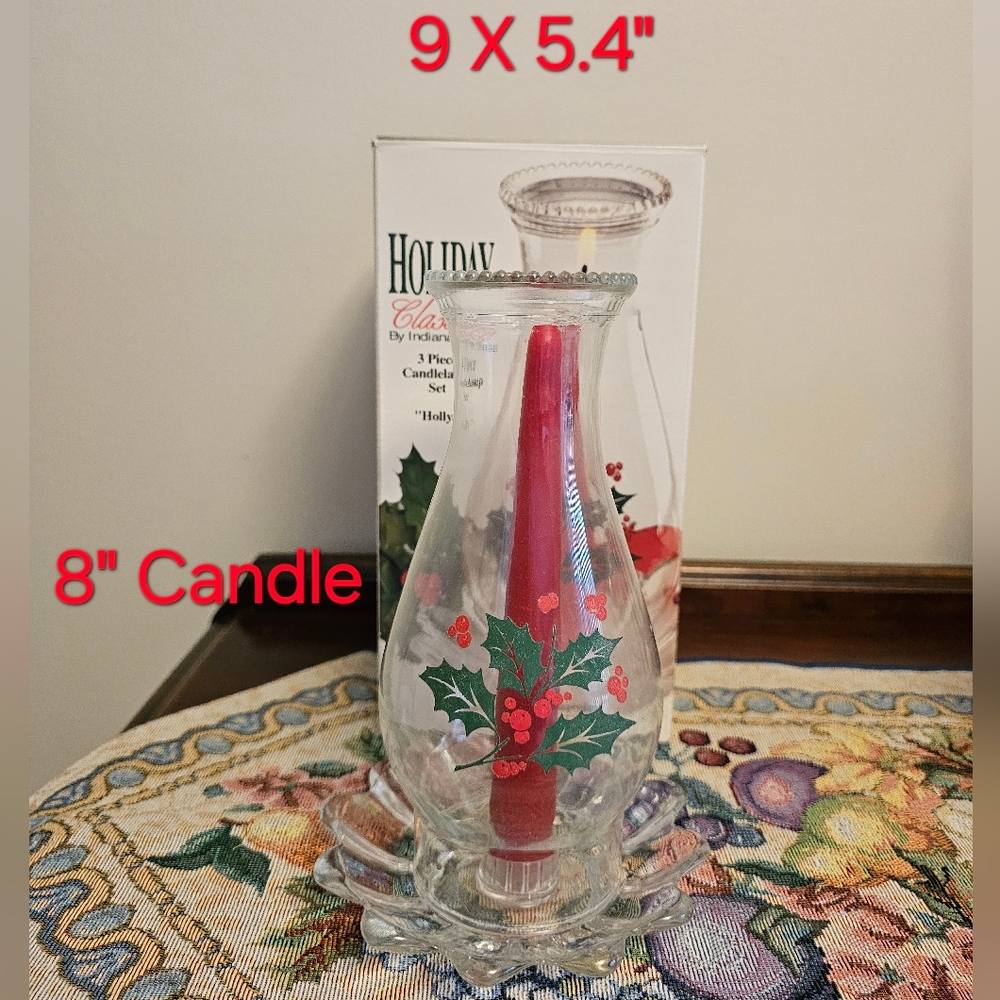 Vintage Indiana Glass Holiday Classics 3-Piece Candle Lamp Winter Christmas - Picture 8 of 9